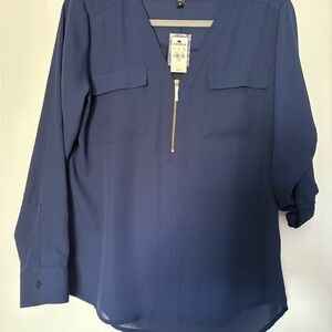 Express Blue 3/4 Sleeve Relaxed Blouse